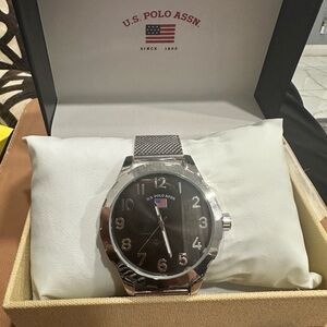 U.S. Polo Assn. Silver Mesh Watch with Black Dial! Needs new battery